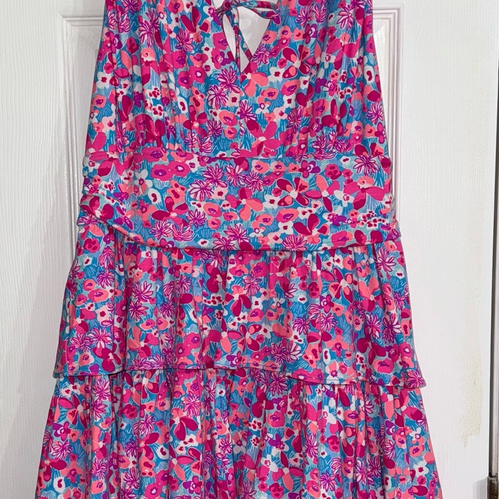 Lilly Pulitzer Pink Ruffled Tiered Halter Sundress